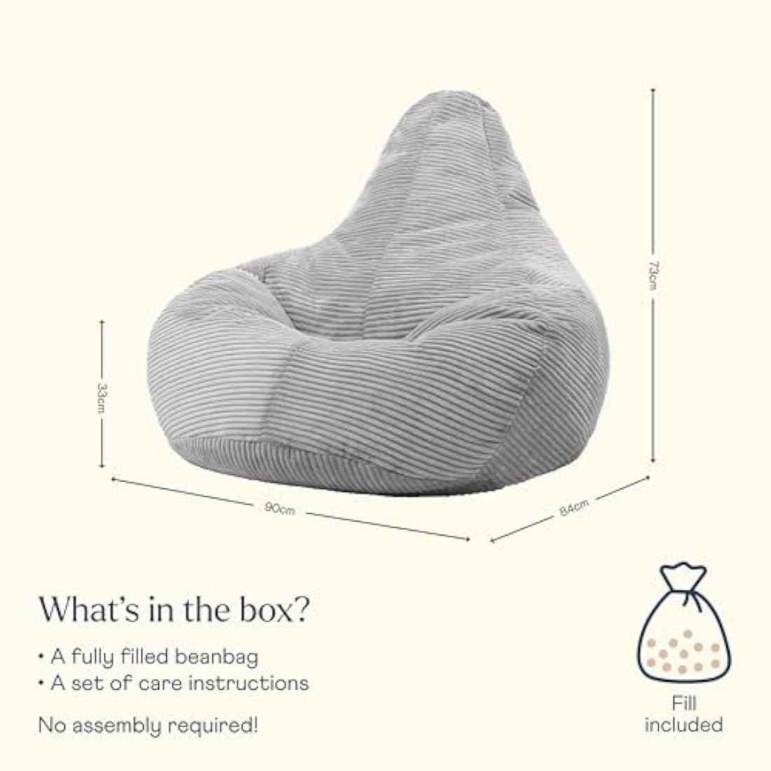 Grey Large Adult Bean Bag Chair (with Filling)