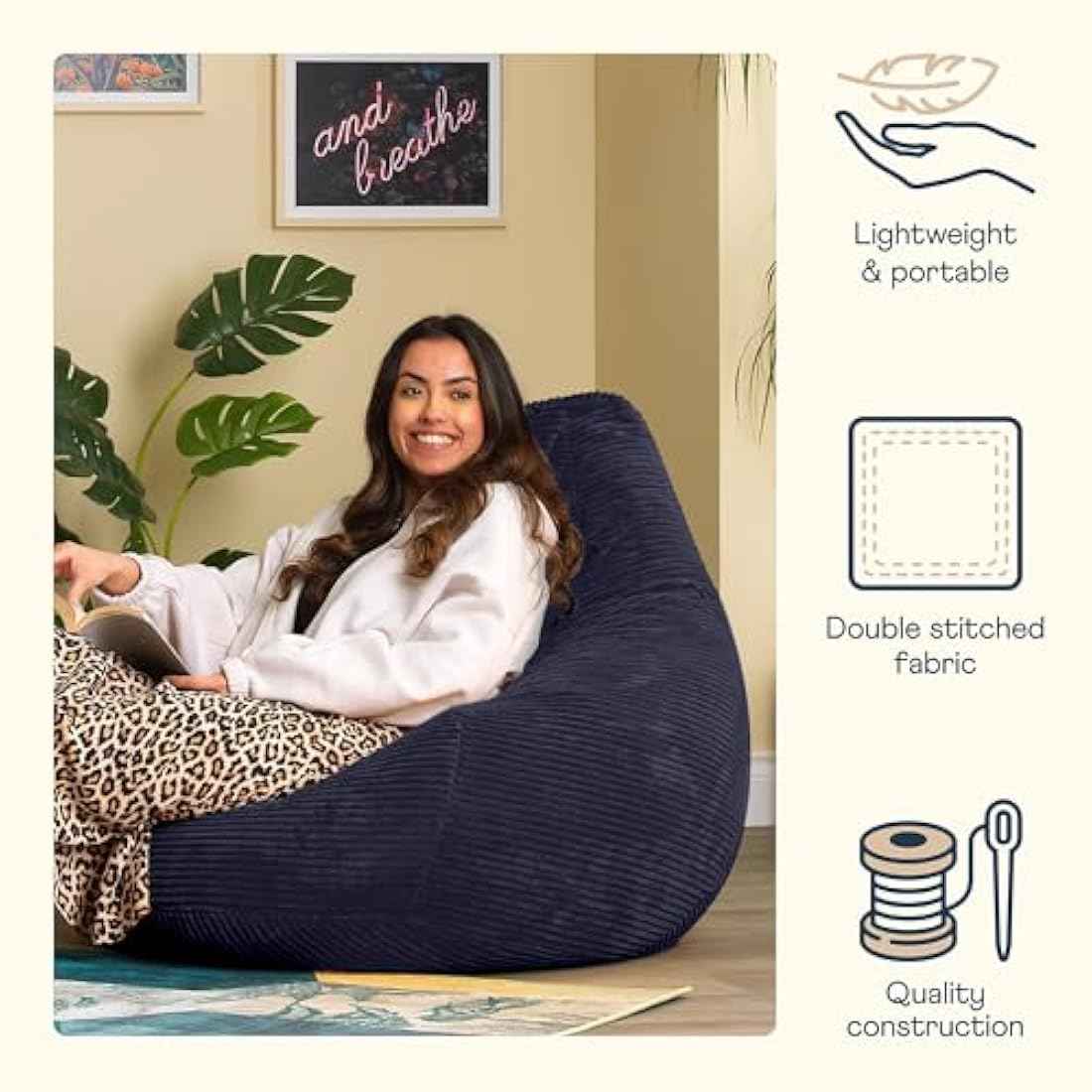 Navy Blue Large Adult Bean Bag Chair (with Filling)