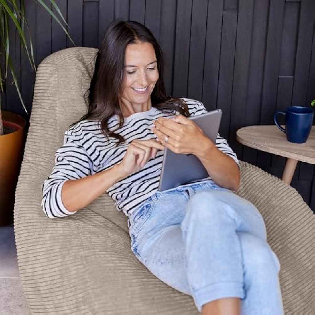 Beige Large Adult Bean Bag Chair (with Filling)