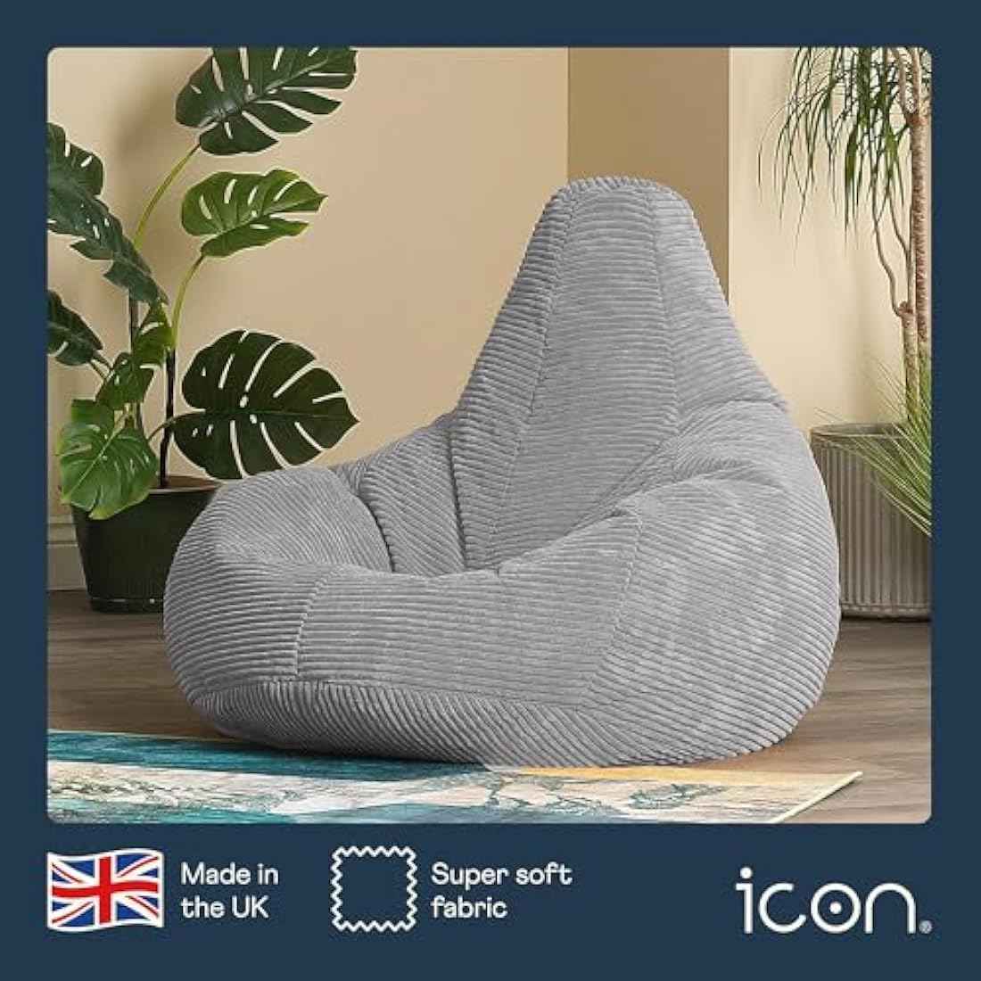 Grey Large Adult Bean Bag Chair (with Filling)