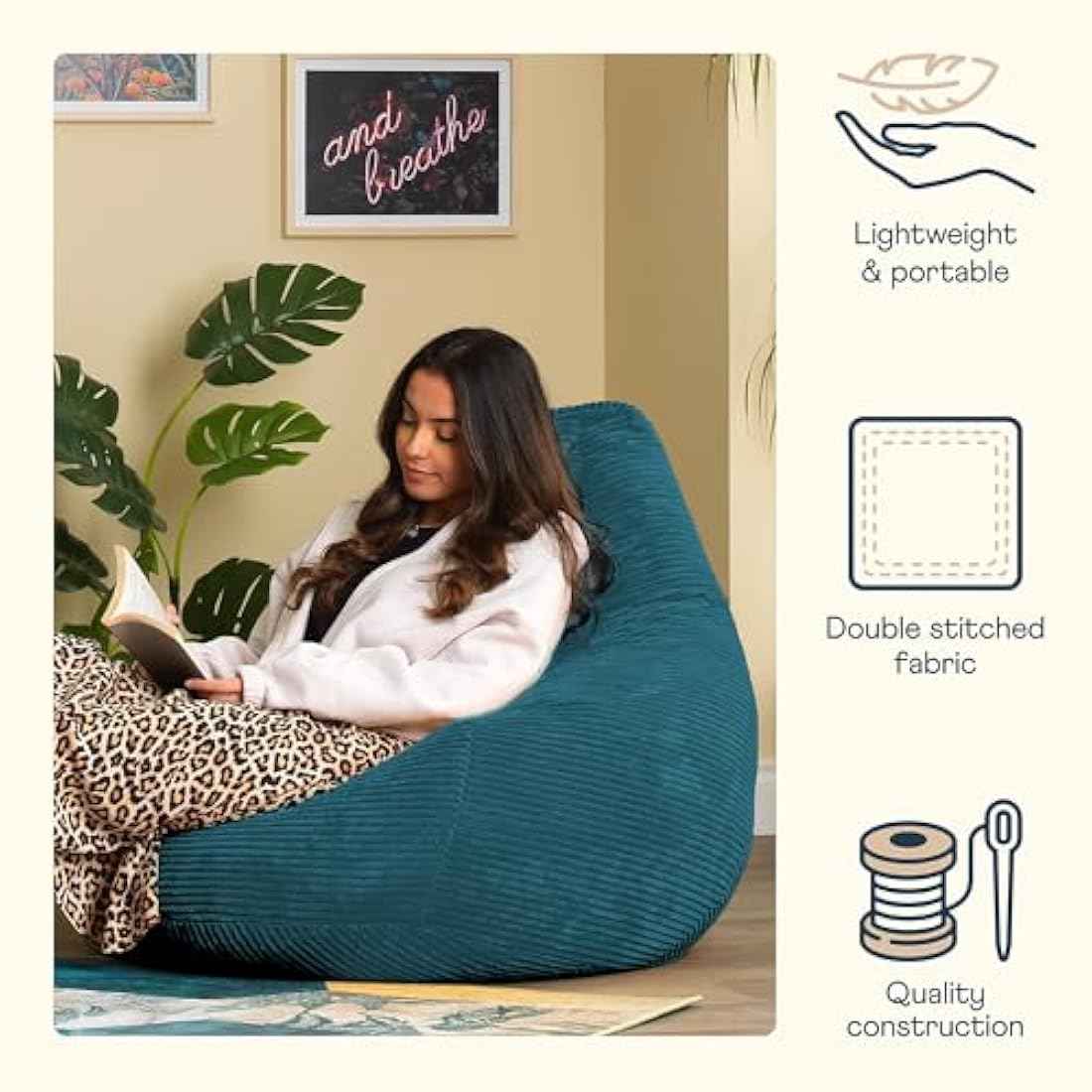 Teal Large Adult Bean Bag Chair (with Filling)
