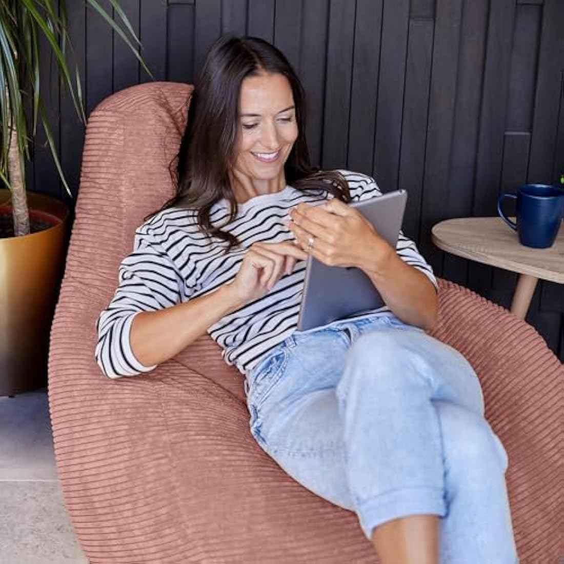 Large Adult Bean Bag Chair – Corduroy Lounge Chair with Filling