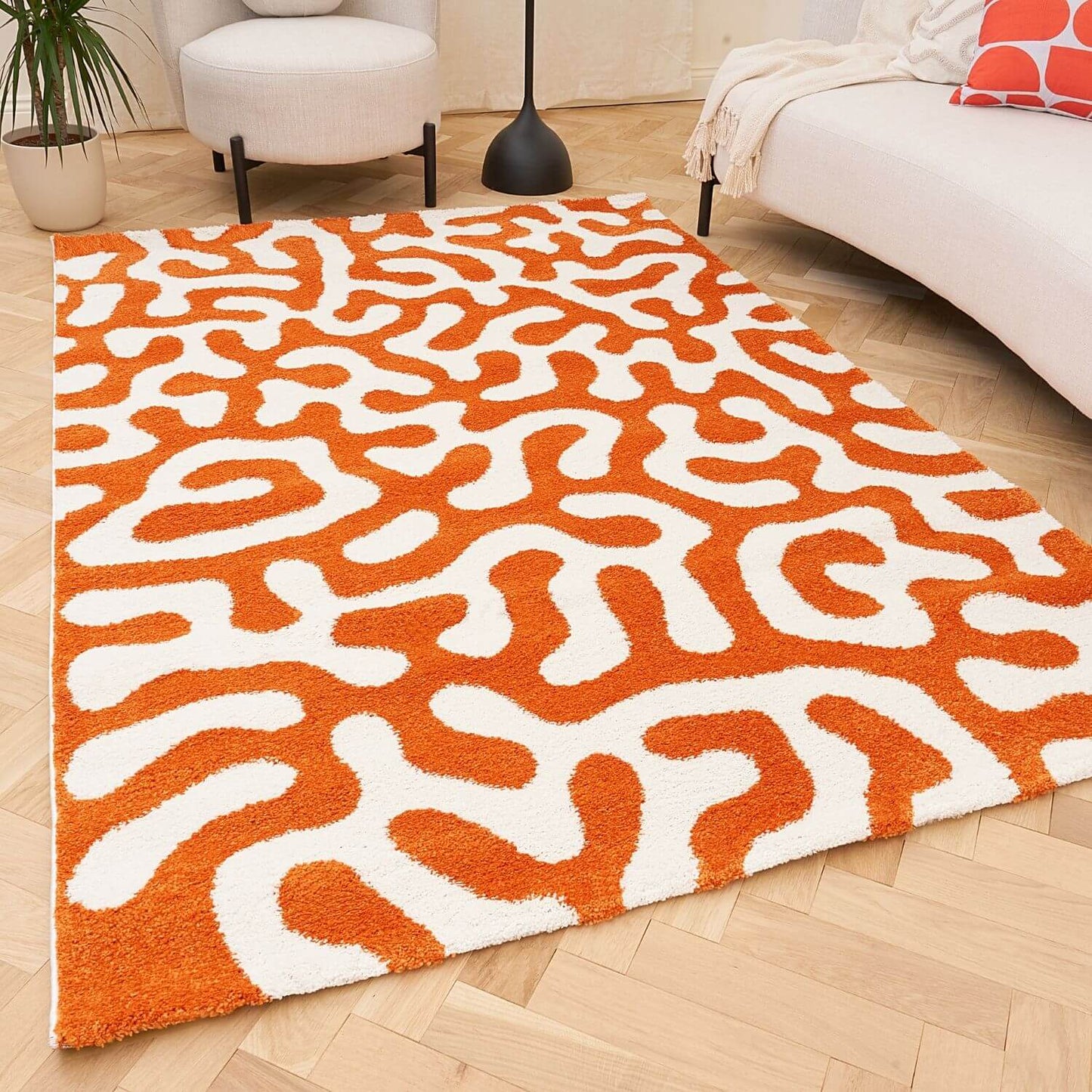Joli Doodle Orange & White Rug