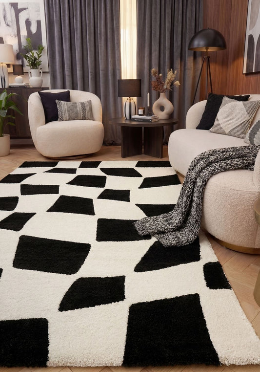Checkered Wavy Rug – Modern Decorative Floor Rug for Living Room, Bedroom & Lounge