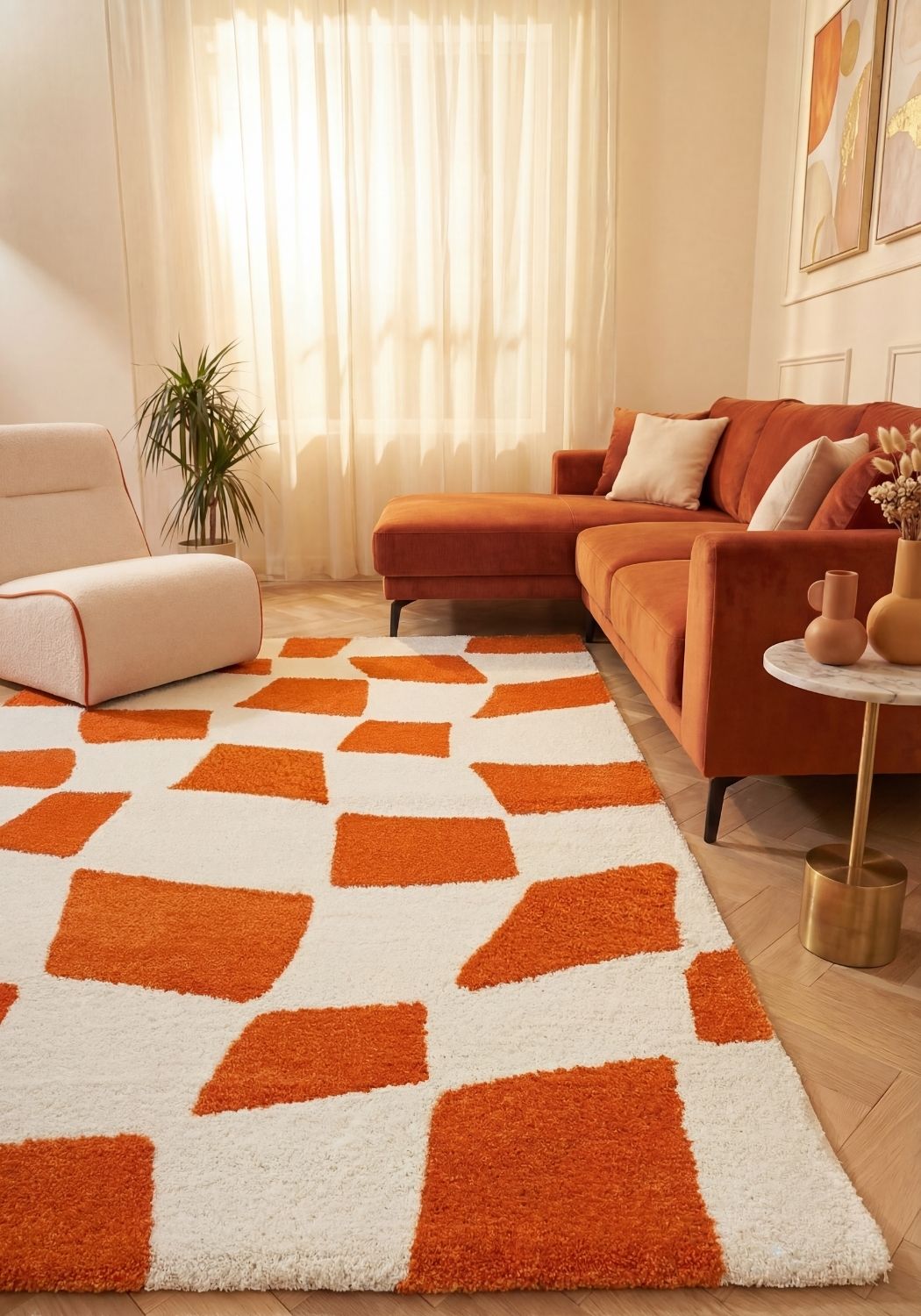 Joli Checkered Orange & White Rug