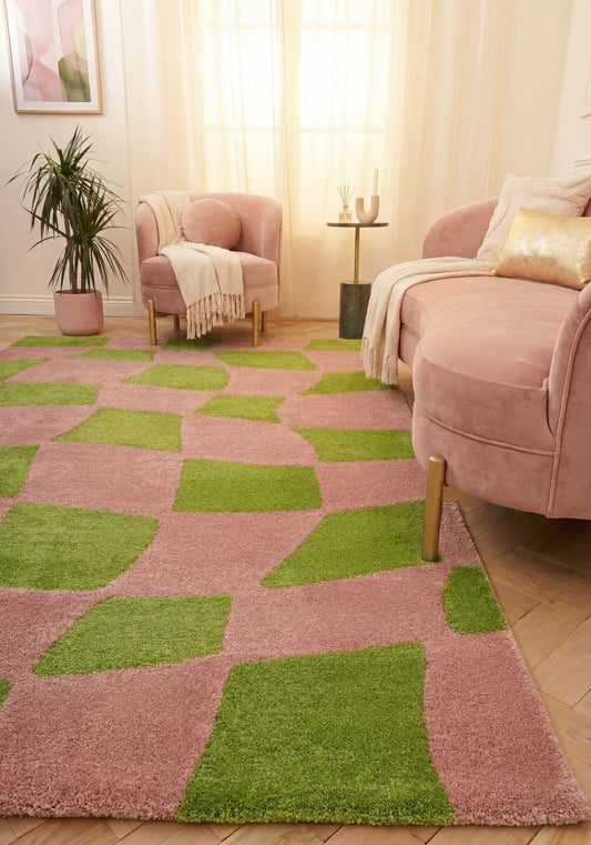 Joli Checkered Green & Pink Rug