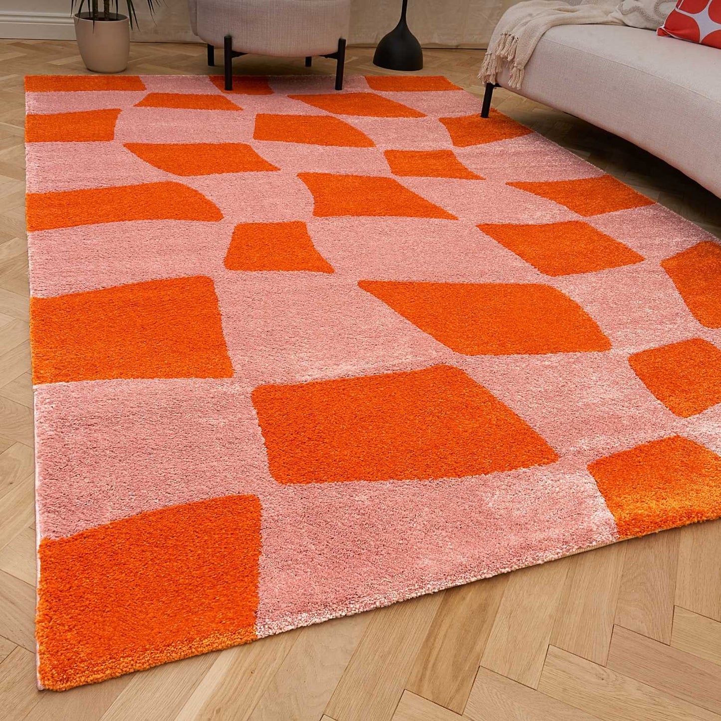 Joli Checkered Orange & Pink Rug