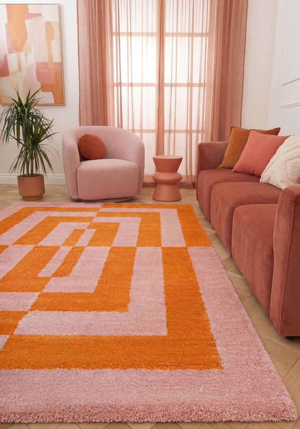 Joli Geometric Orange & Pink Rug