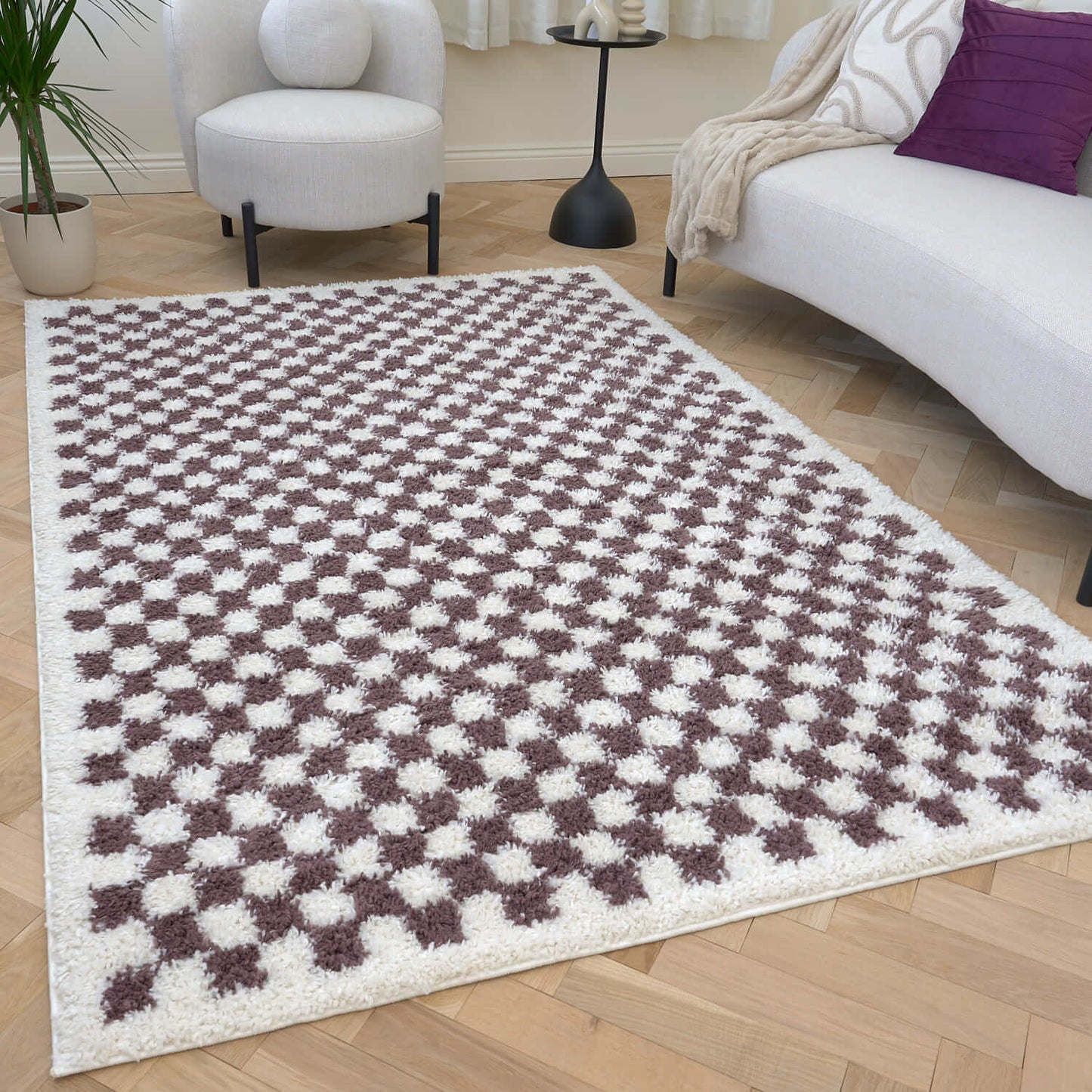 Moodi Shaggy Purple Mosscheck Rug