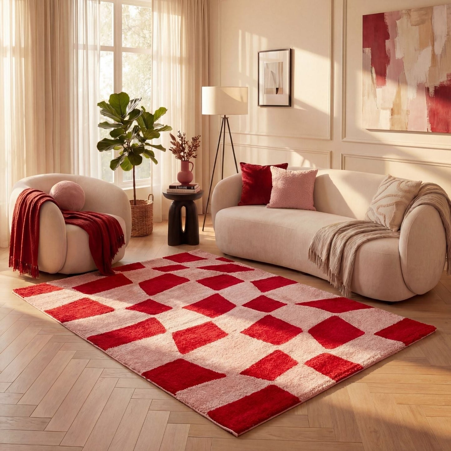Joli Checkered Red & Pink Rug