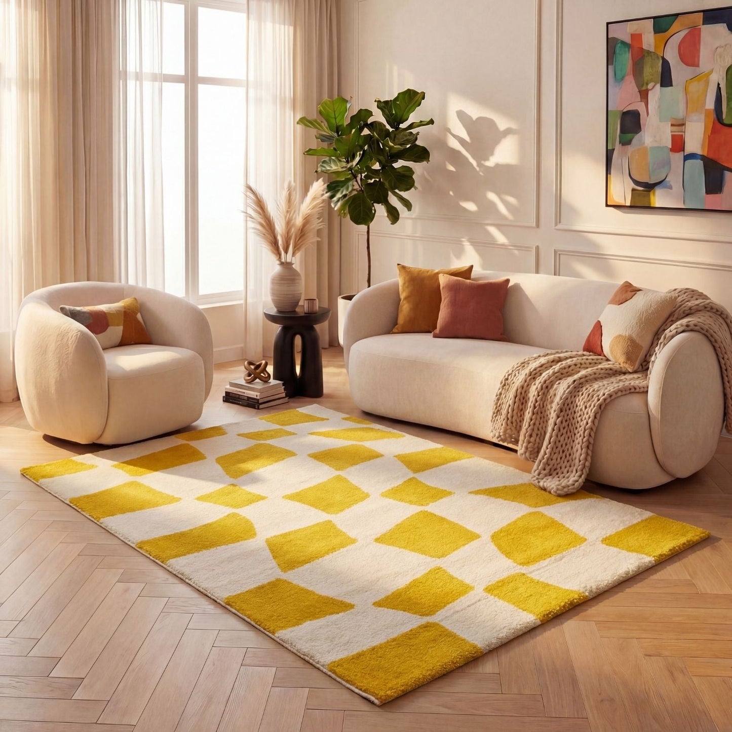 Joli Checkered Yellow & White Rug