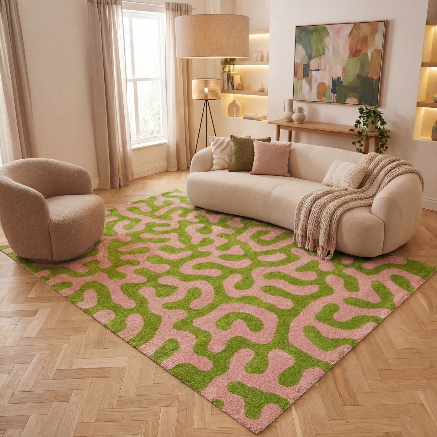 Joli Doodle Green & Pink Rug