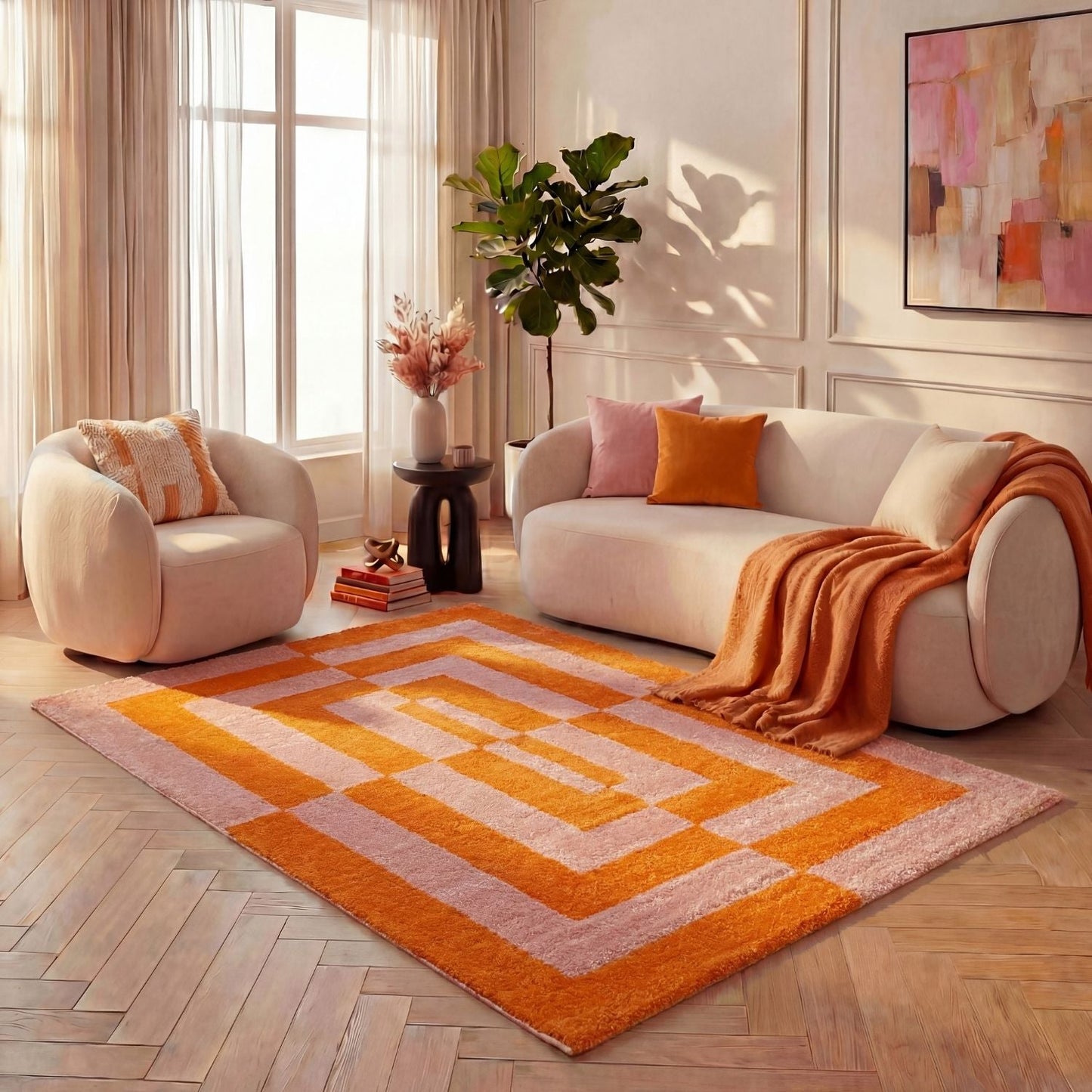 Joli Geometric Orange & Pink Rug