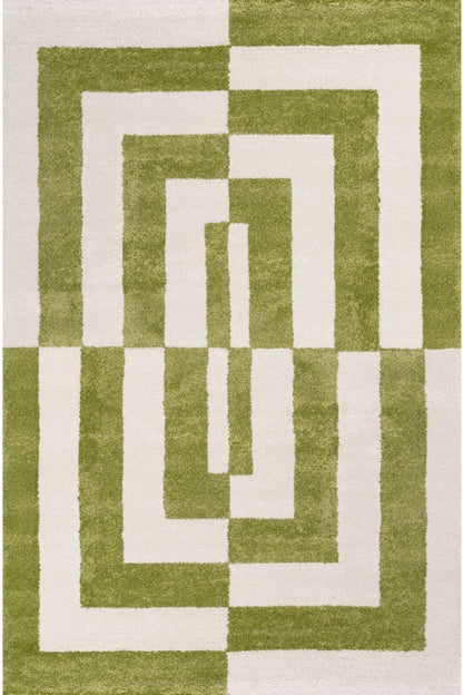 Joli Geometric Green & White Rug