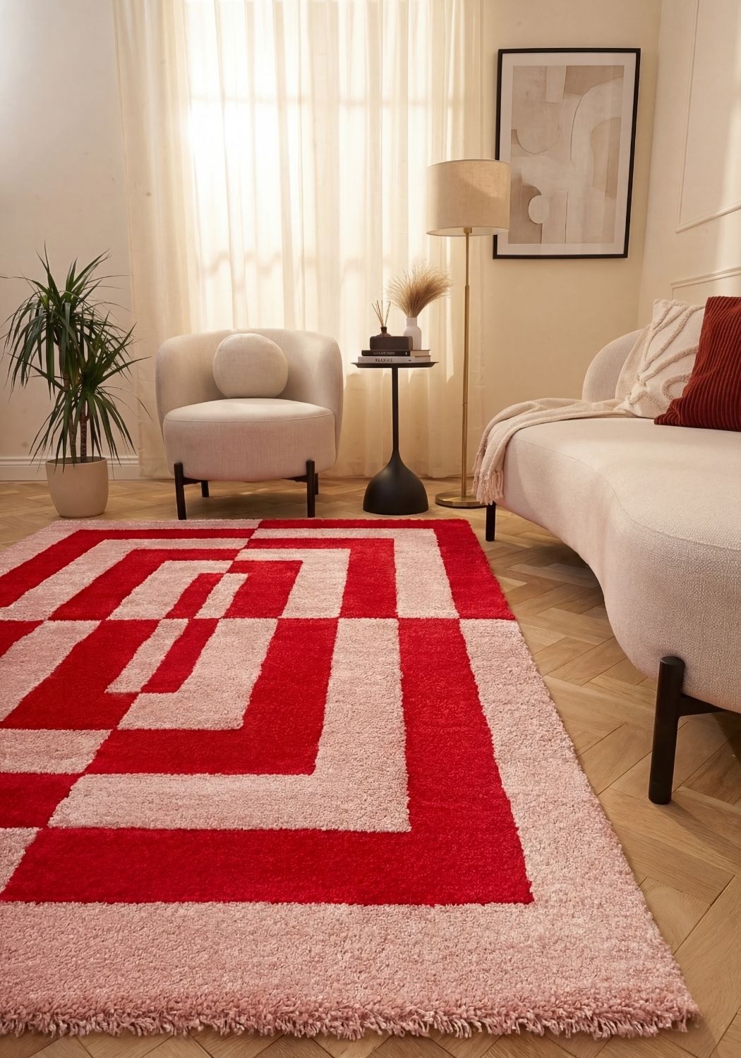 Joli Geometric Red & Pink Rug
