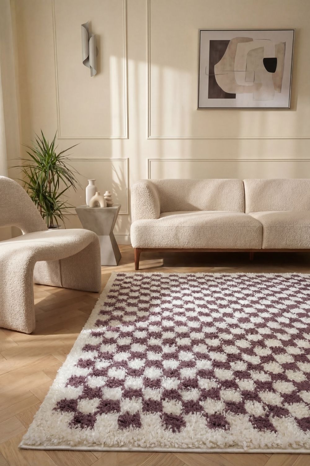 Moodi Shaggy Purple Mosscheck Rug