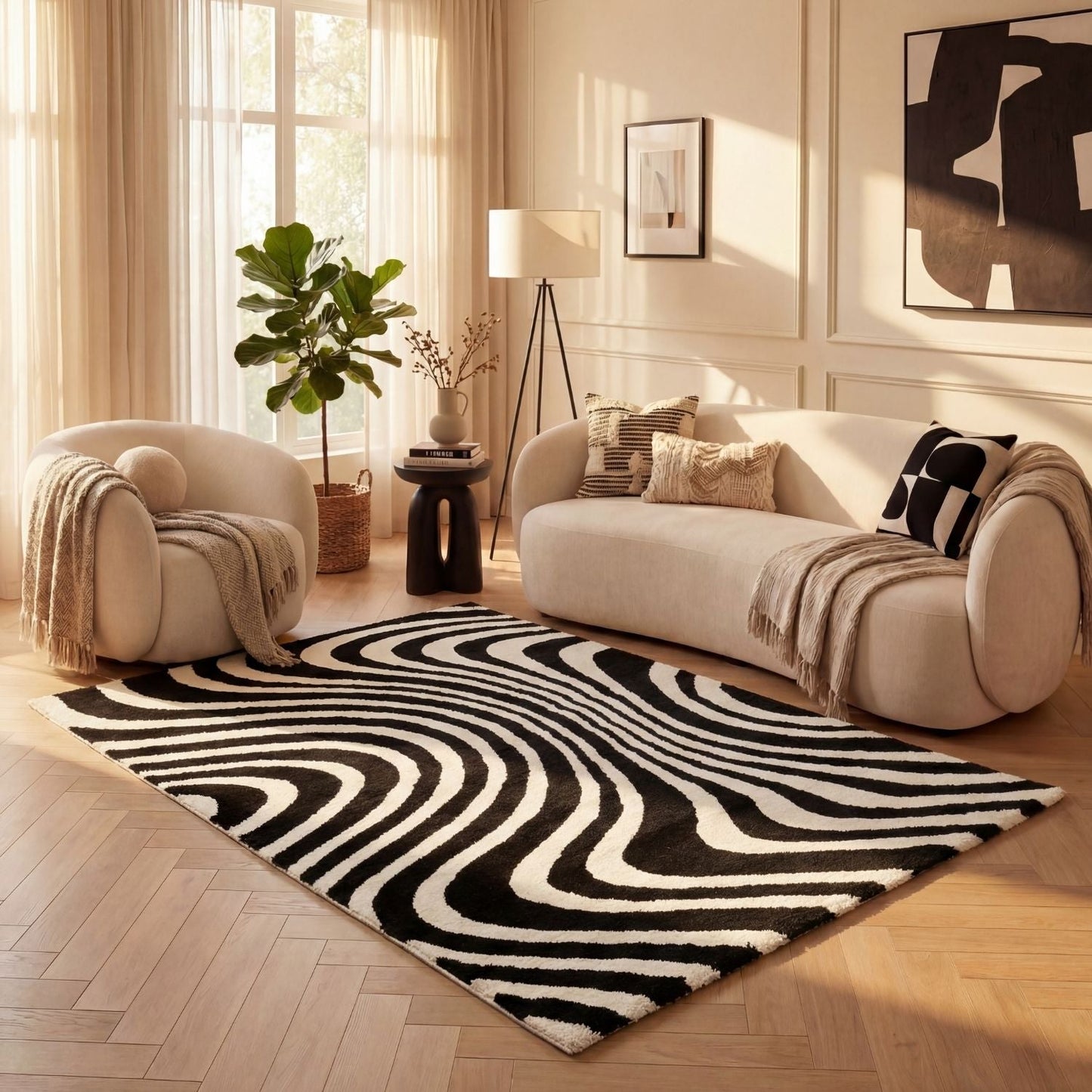 Striped Wavy Rug – Modern Decorative Floor Rug for Living Room & Bedroom