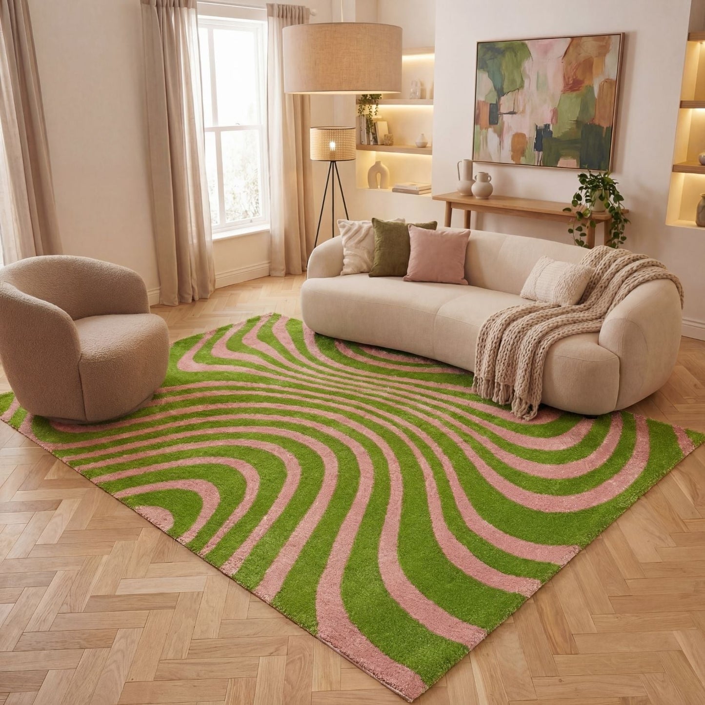 Joli Striped Green & Pink Rug